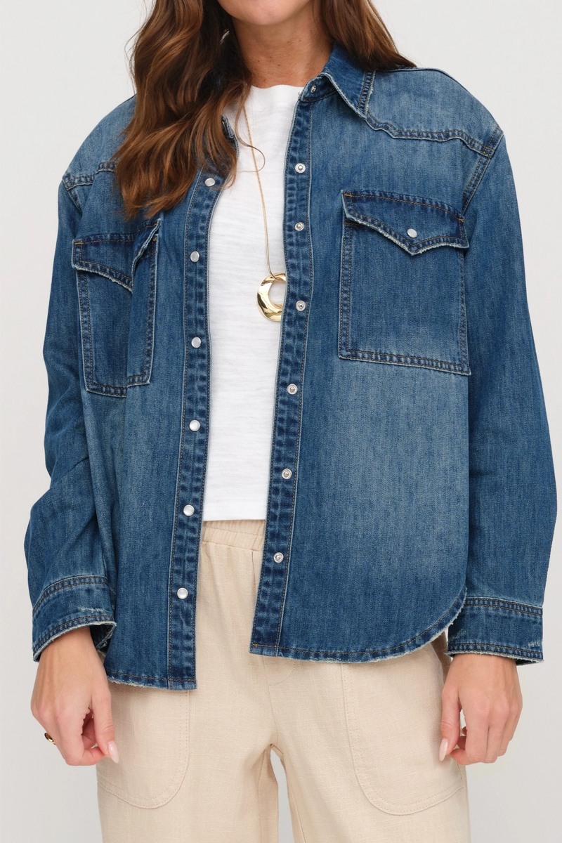Morrison Button-Up Denim Shirt Dusted Blue