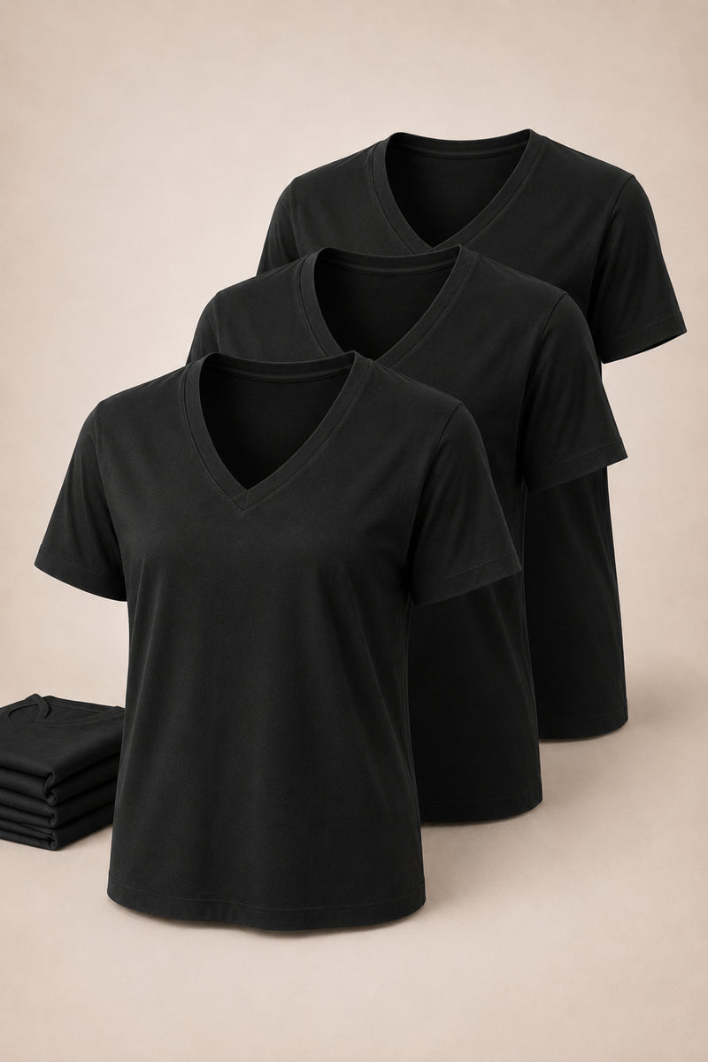Camille V Neck Tee 3 Pack Black