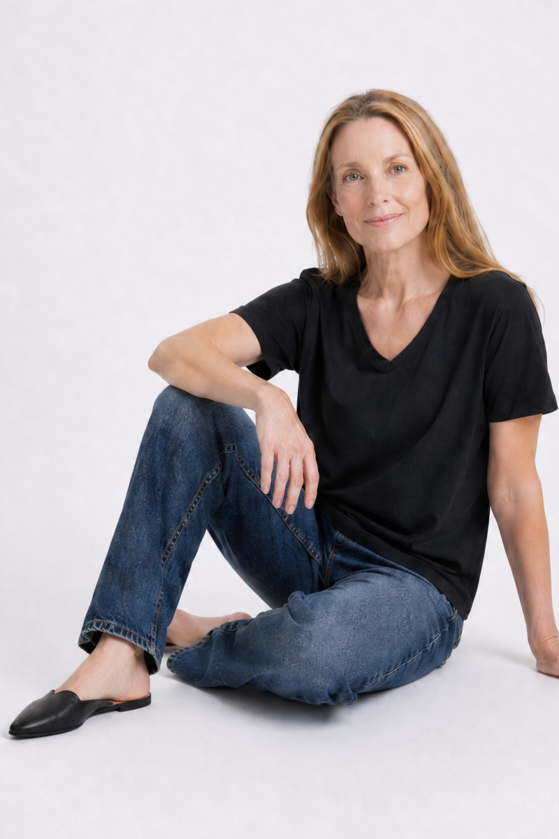 Camille V Neck Tee Black