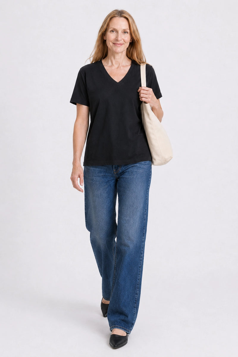 Camille V Neck Tee Black