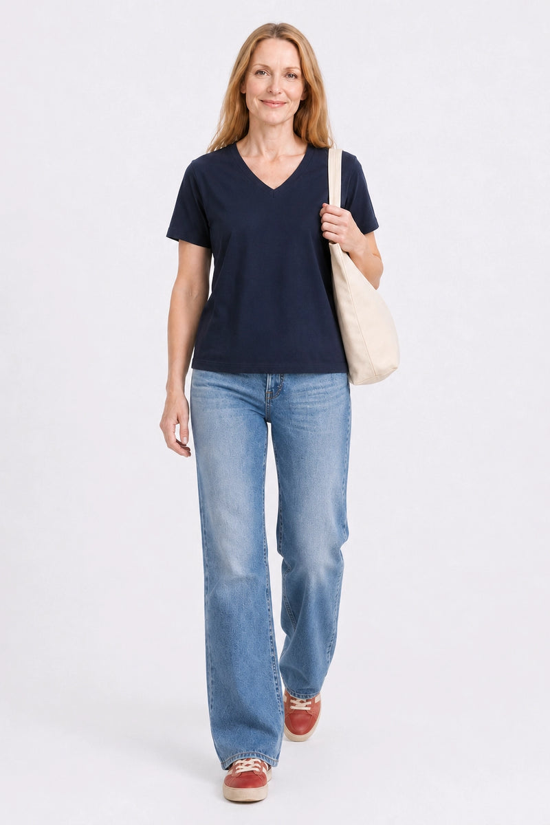 Camille V Neck Tee Navy Blazer