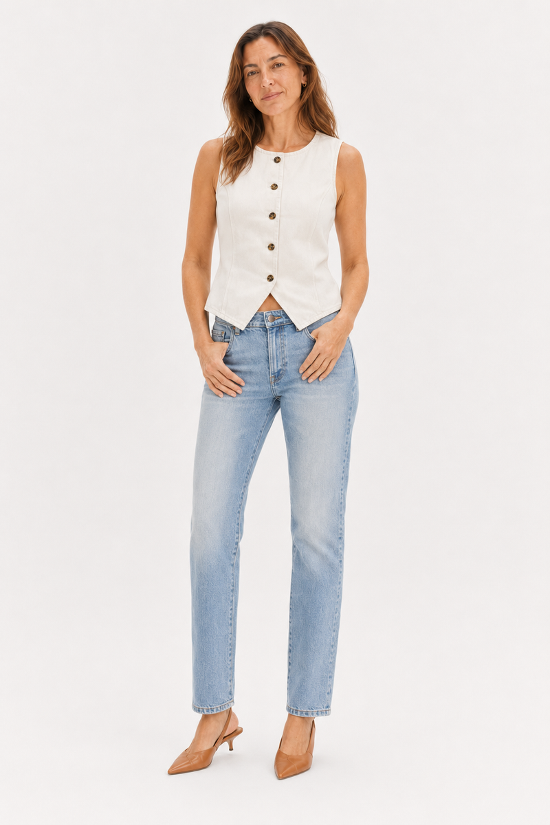 Remmington Button-Up Denim Vest Vanilla