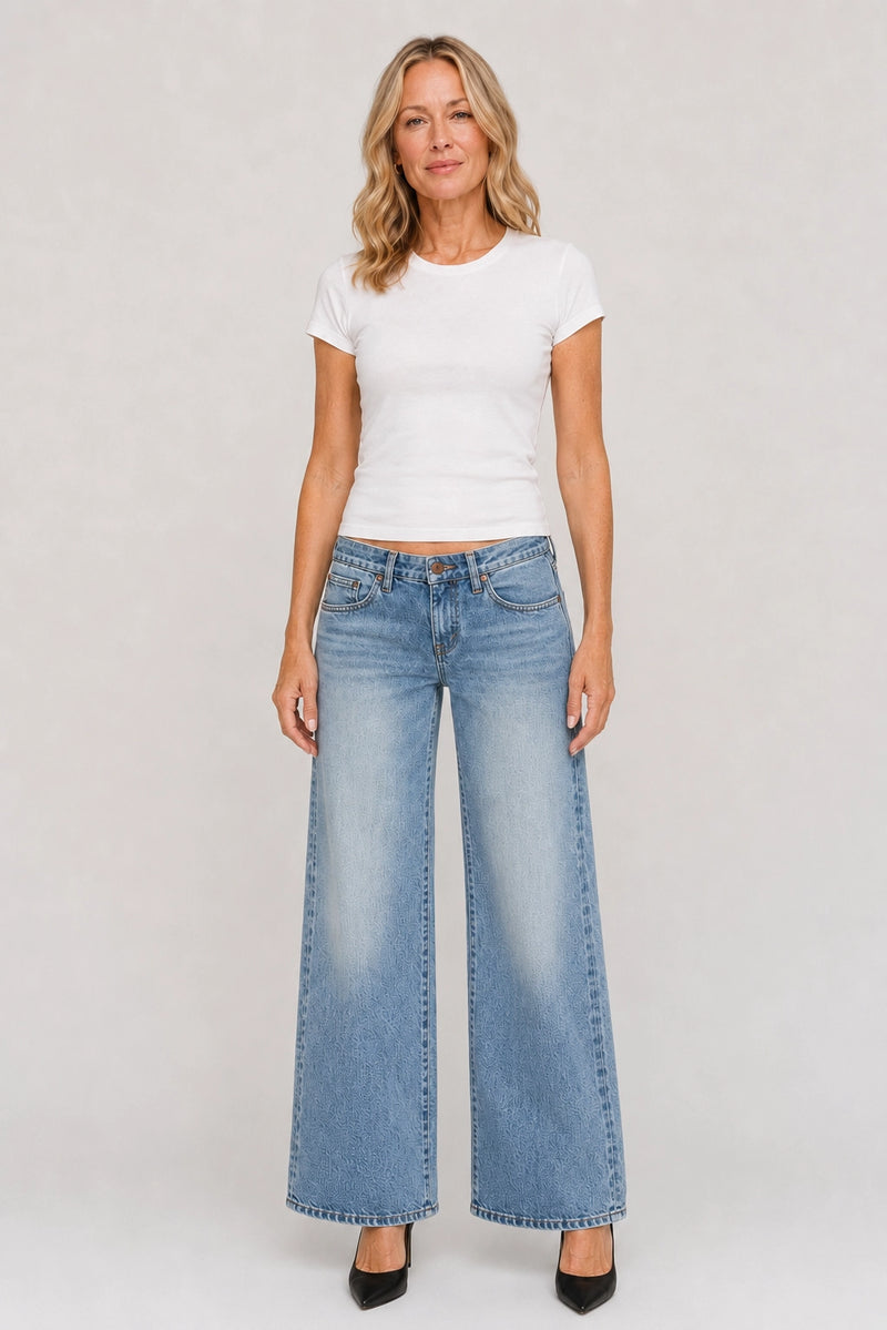 Winston Low Rise Wide Leg Light Indigo Worn