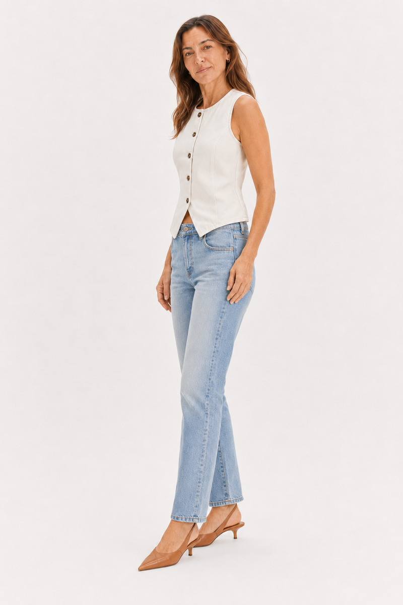Remmington Button-Up Denim Vest Vanilla