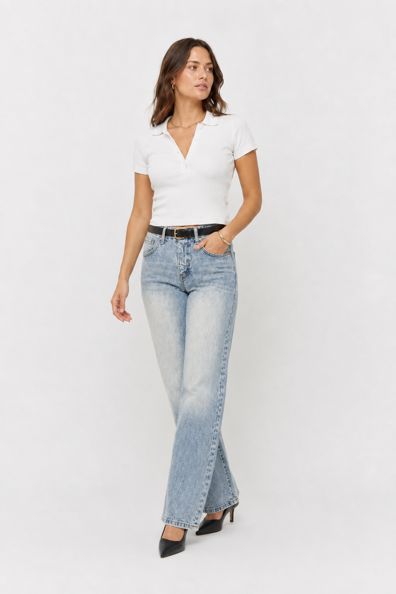 Winston Low Rise Wide Leg Light Indigo Worn