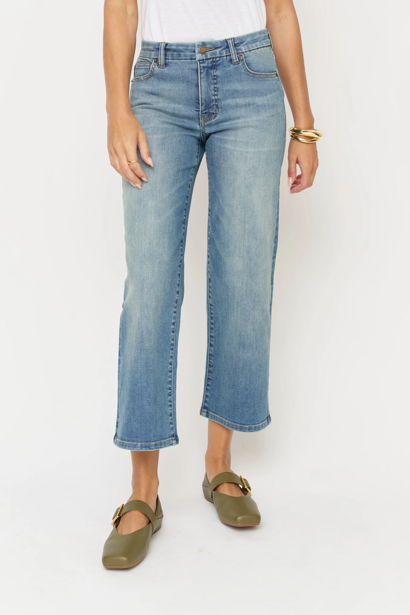 Addington Mid Rise Wide Leg Crop Sculpt+ True Blue Worn