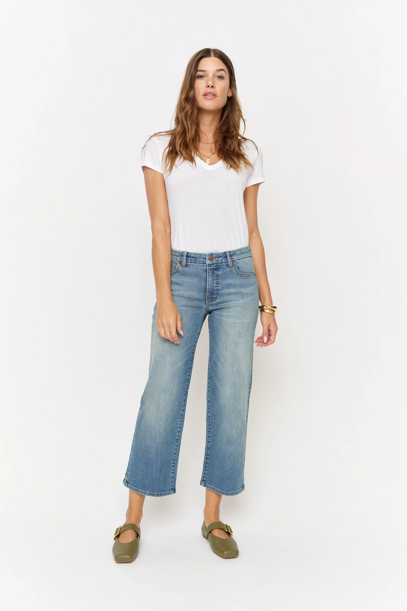Addington Mid Rise Wide Leg Crop Sculpt+ True Blue Worn