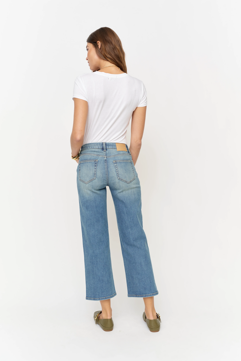Addington Mid Rise Wide Leg Crop Sculpt+ True Blue Worn