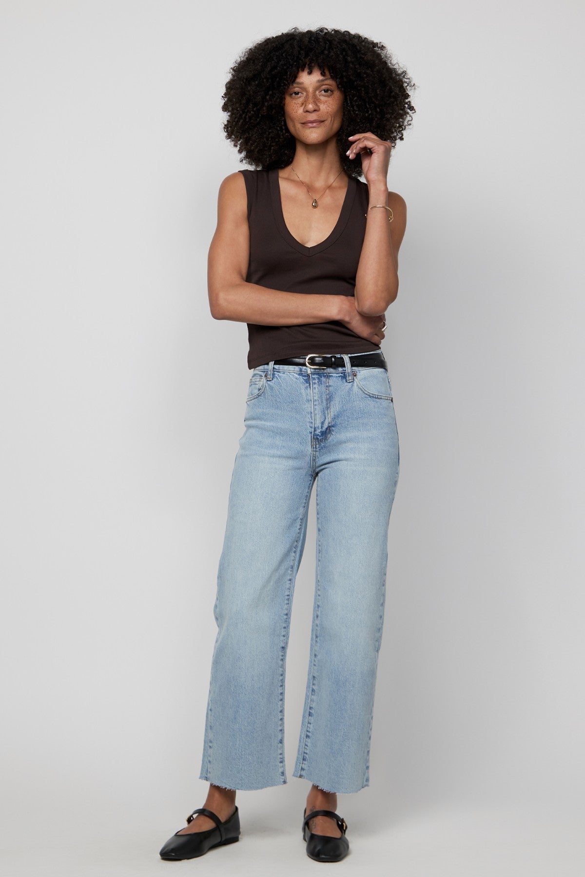 Aberdeen Wide Leg Crop Jeans – Light Indigo Worn | Oliver Logan