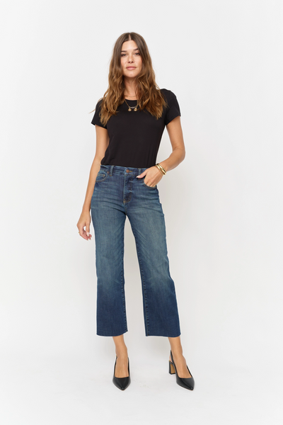 Aberdeen Wide Leg Crop Jeans – Dark Aged Vintage | Oliver Logan