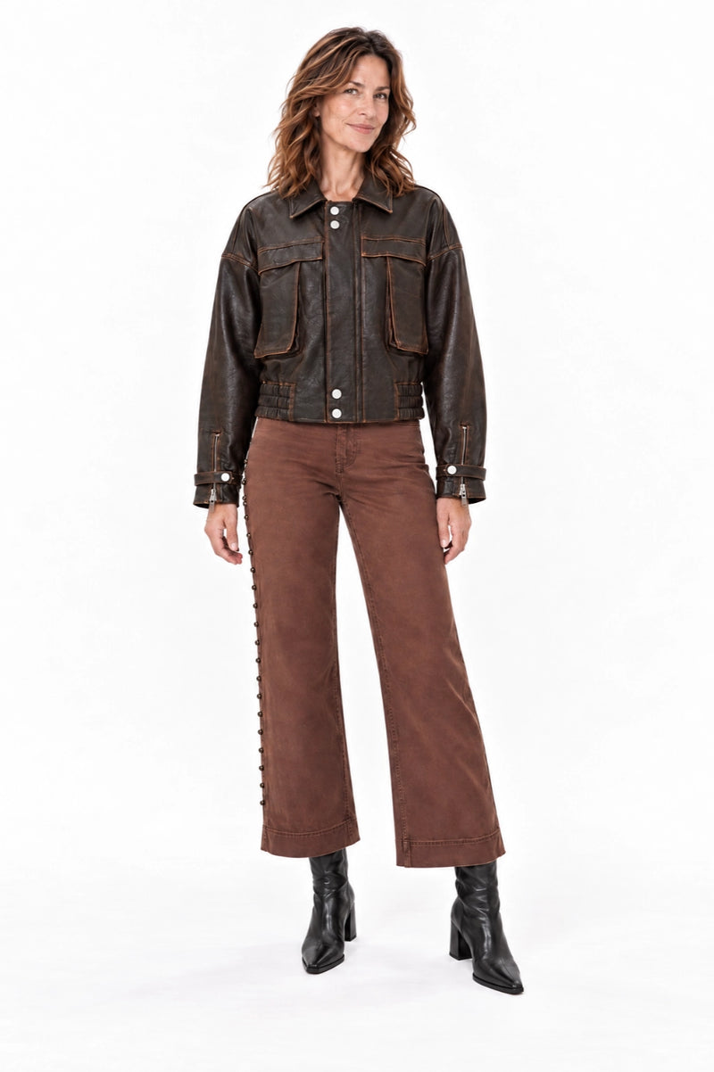 Faux Leather Bomber Jacket Cocoa