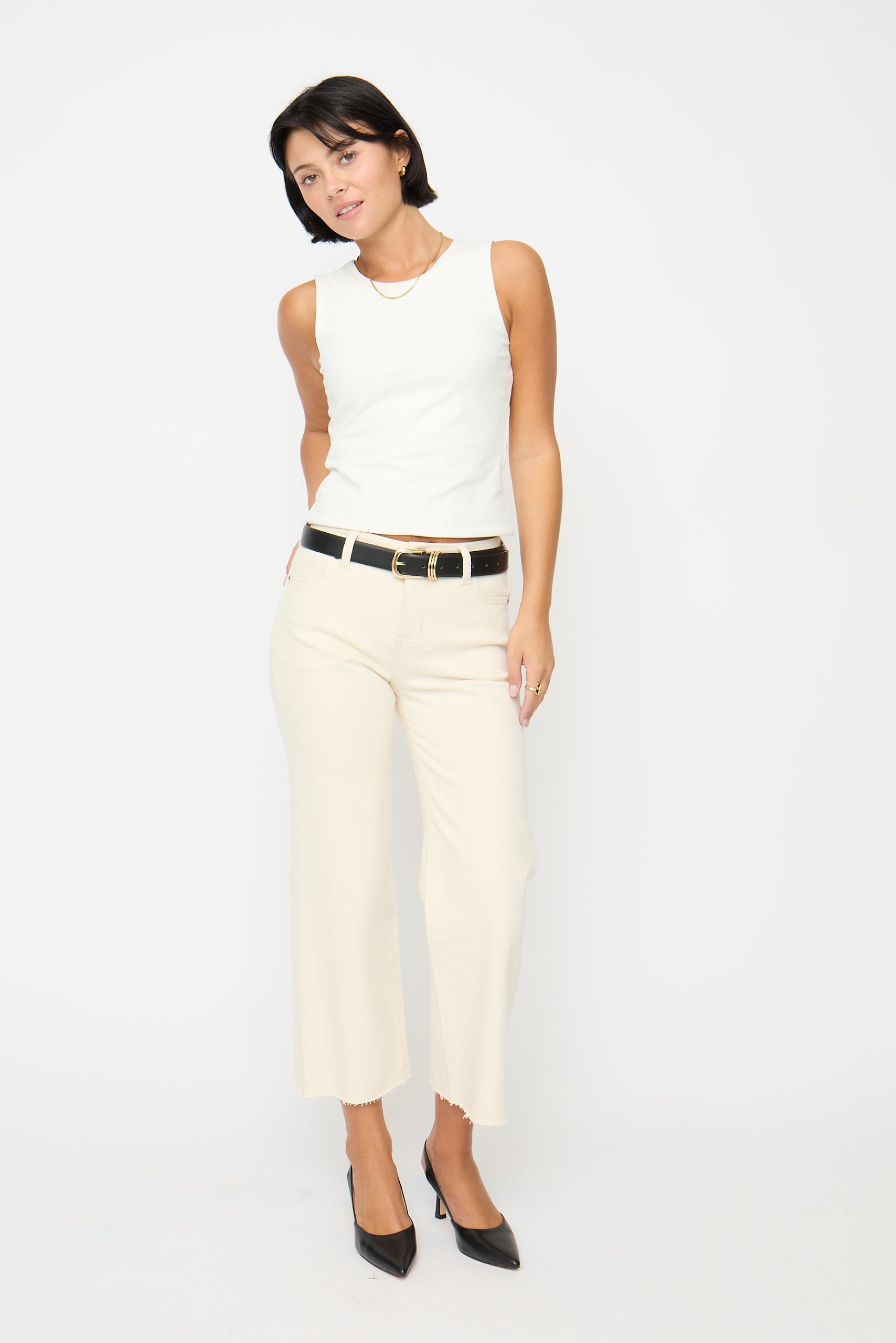 Aberdeen Wide Leg Crop Jeans – Ecru | Oliver Logan - Oliver Logan