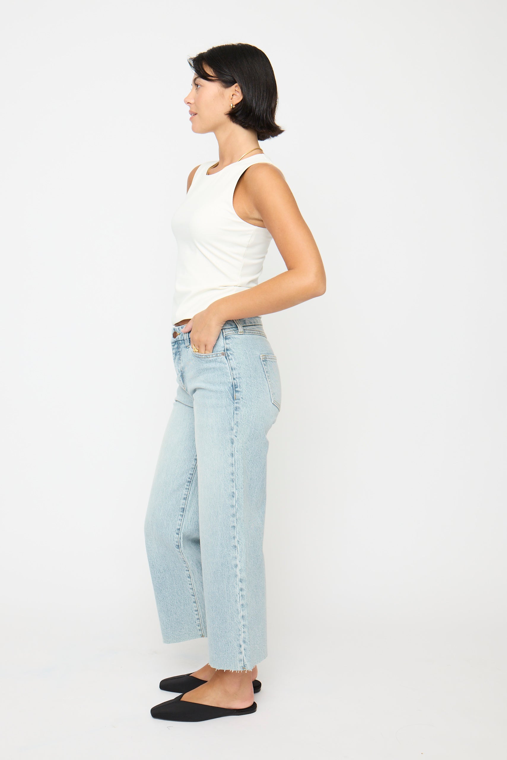 Aberdeen Wide Leg Crop Jeans – Light Indigo Worn | Oliver Logan