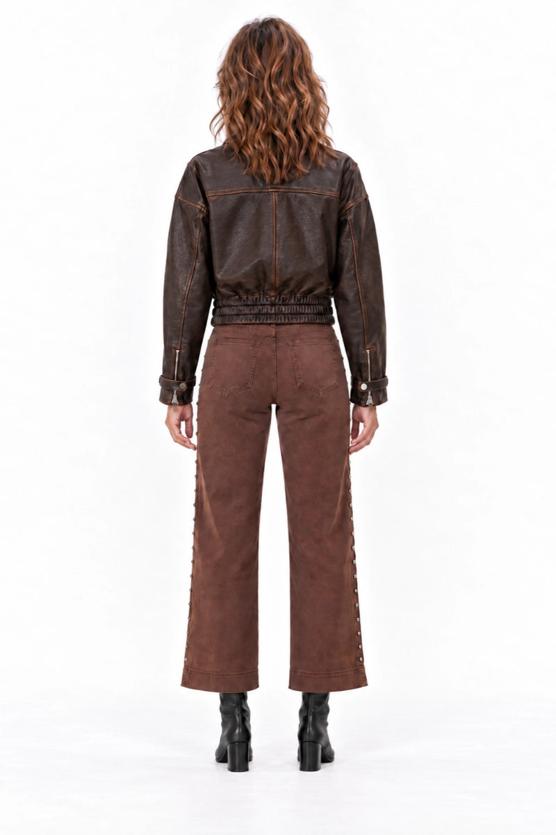 Faux Leather Bomber Jacket Cocoa