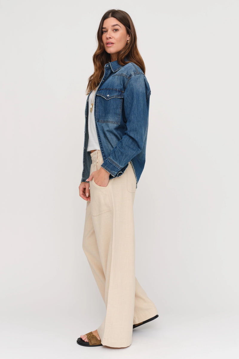 Morrison Button-Up Denim Shirt Dusted Blue