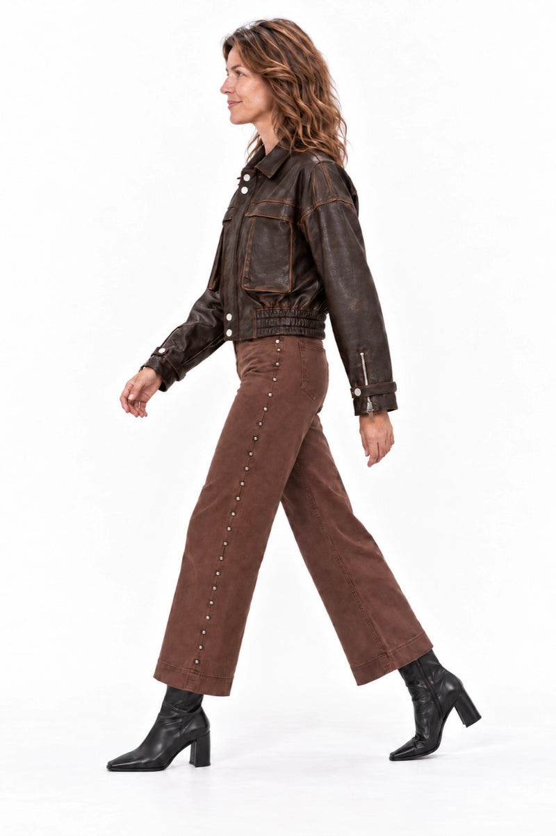 Faux Leather Bomber Jacket Cocoa