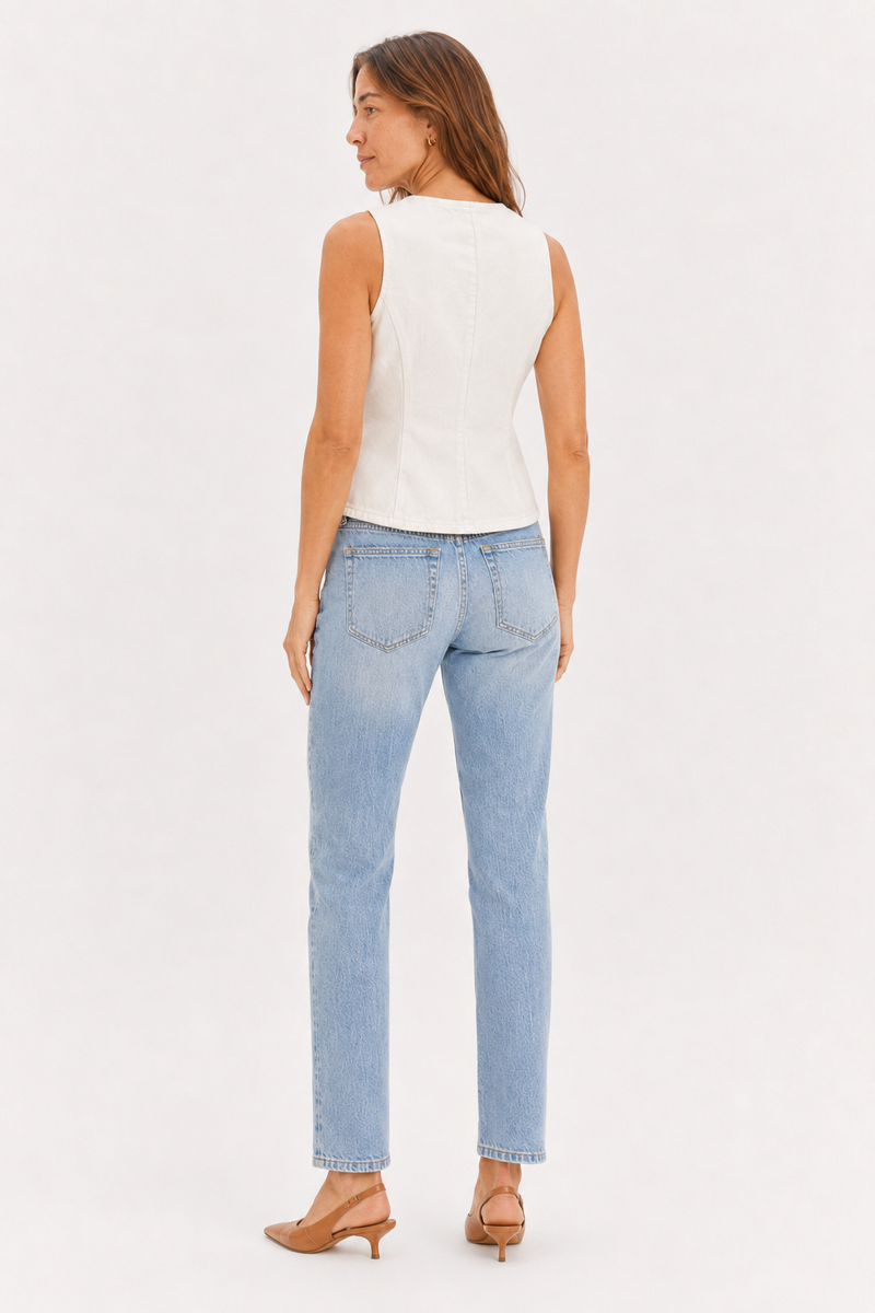 Remmington Button-Up Denim Vest Vanilla