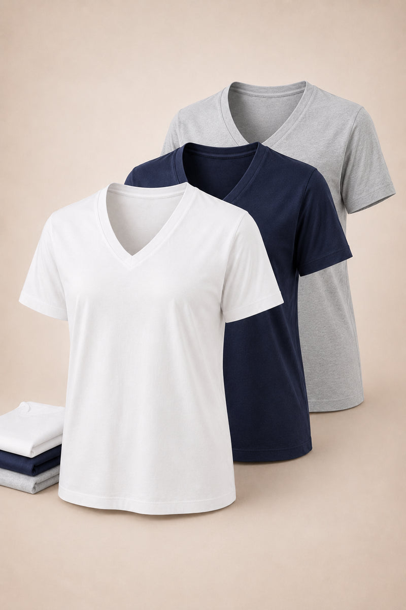 Camille V Neck Tee 3 Pack Coastal Trio