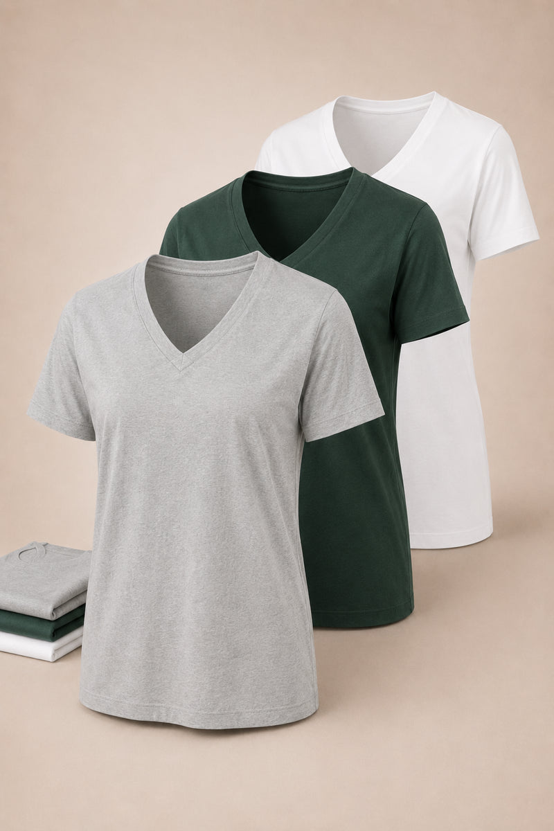 Camille V Neck Tee 3 Pack Soft Contrast