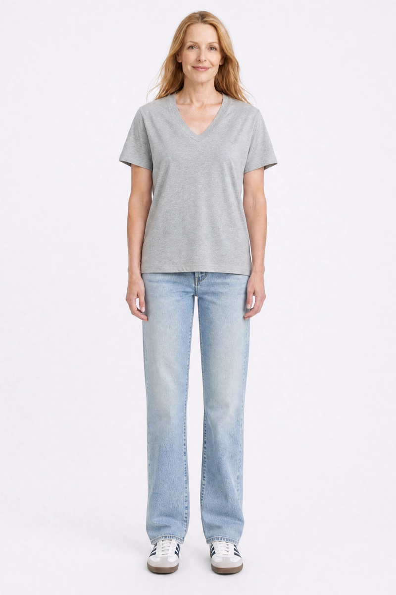 Camille V Neck Tee Heather Grey