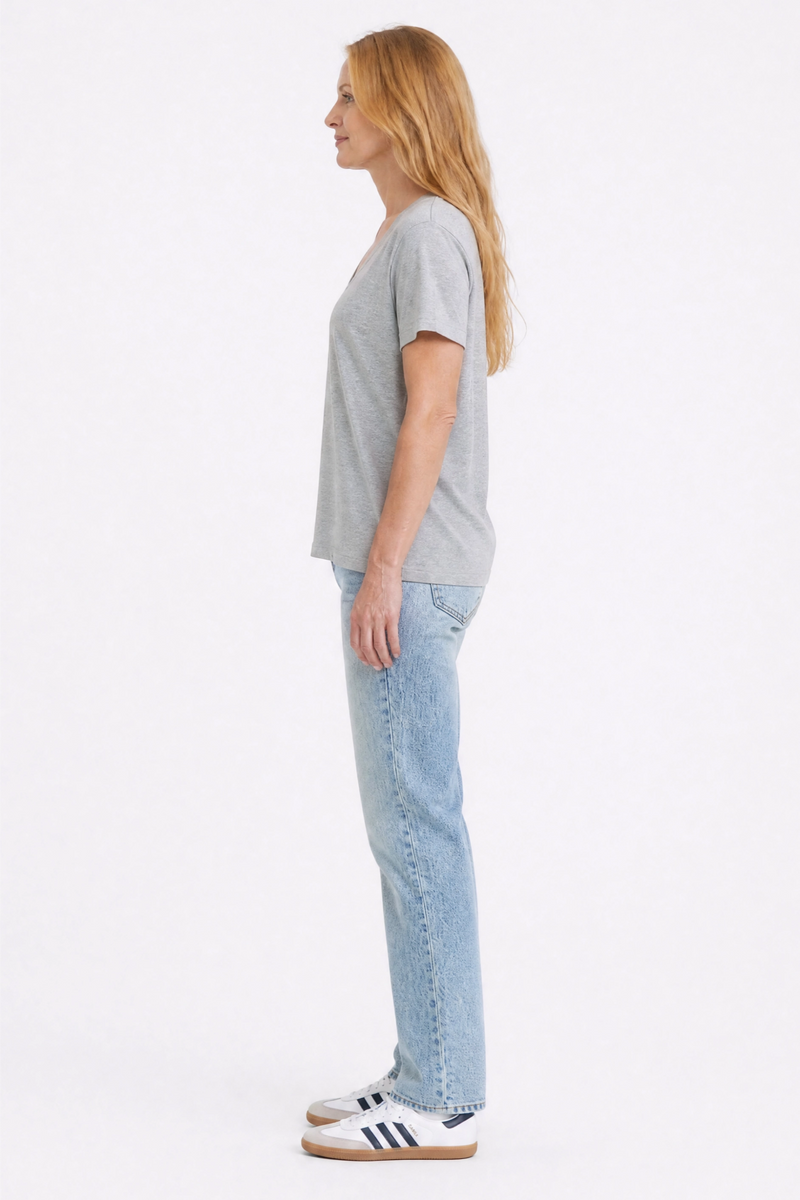Camille V Neck Tee Heather Grey