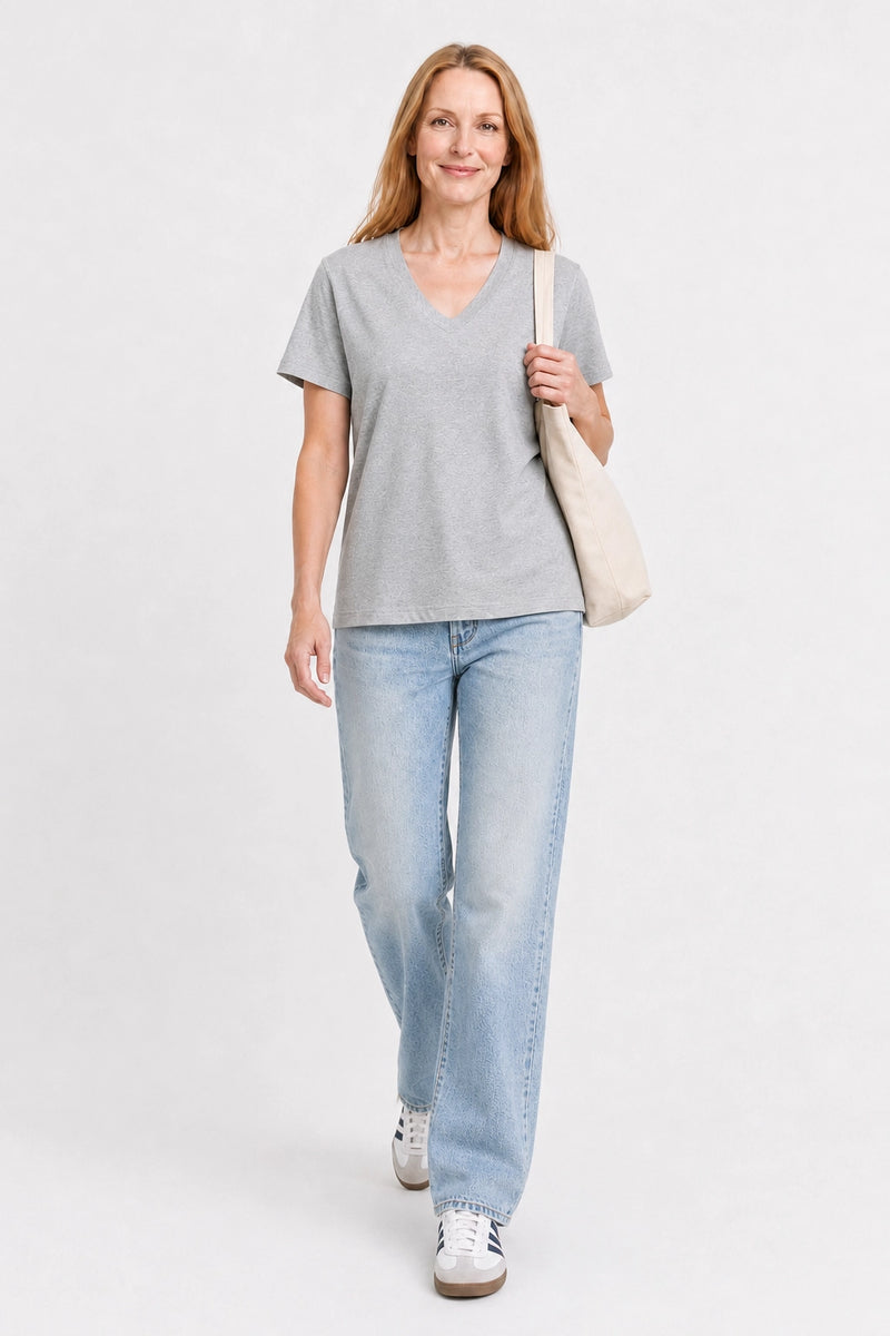 Camille V Neck Tee Heather Grey