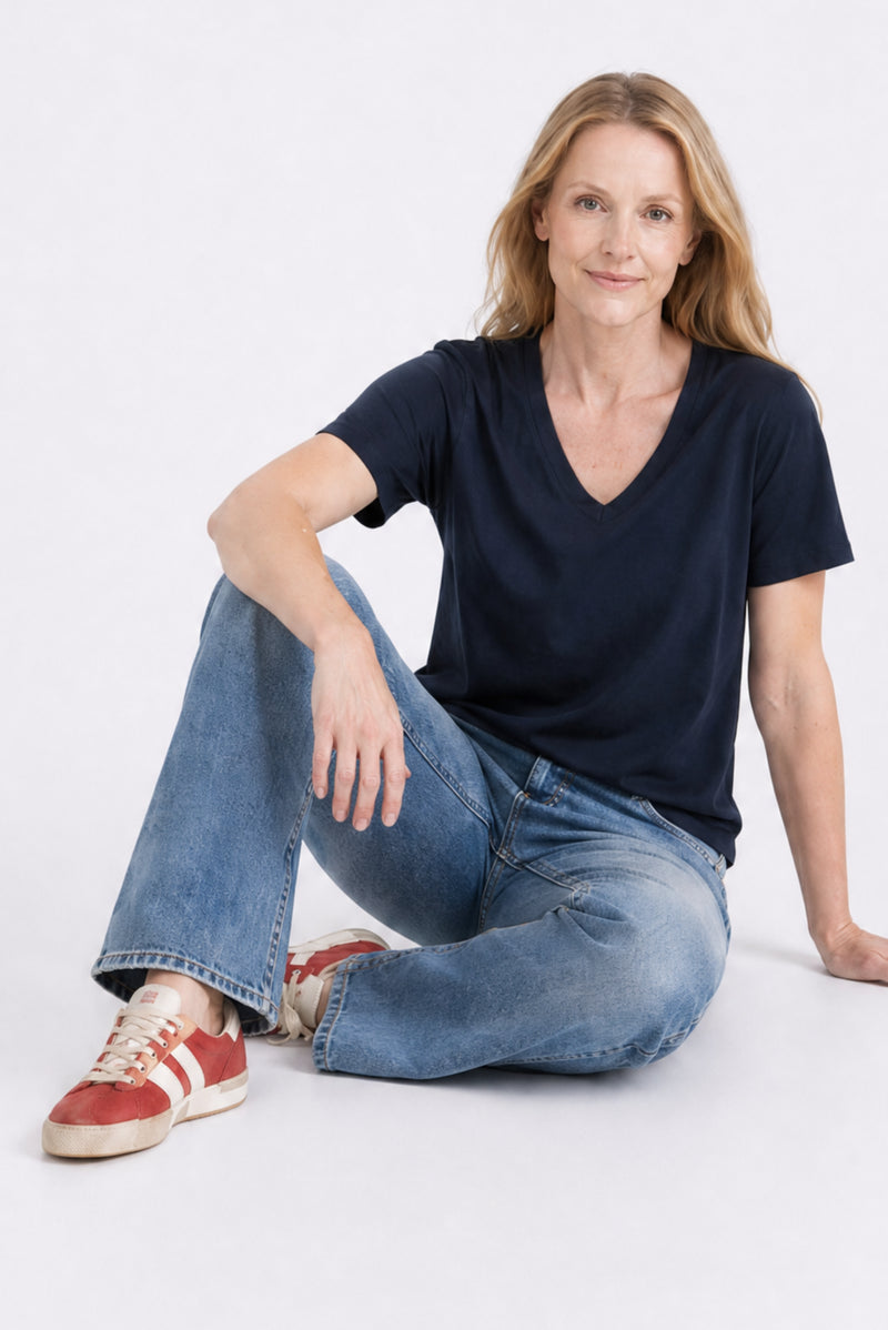 Camille V Neck Tee Navy Blazer