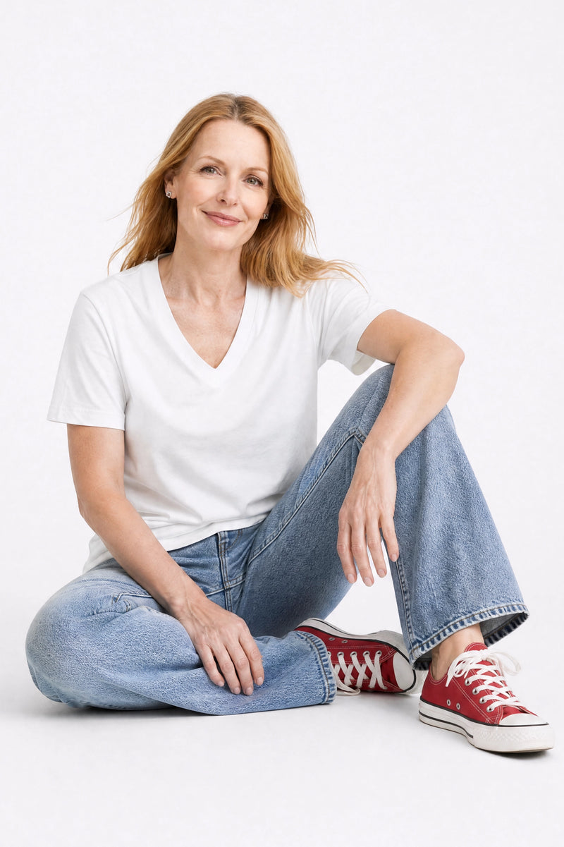 Camille V Neck Tee White