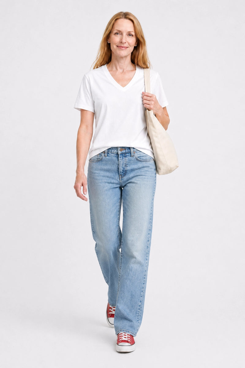 Camille V Neck Tee White