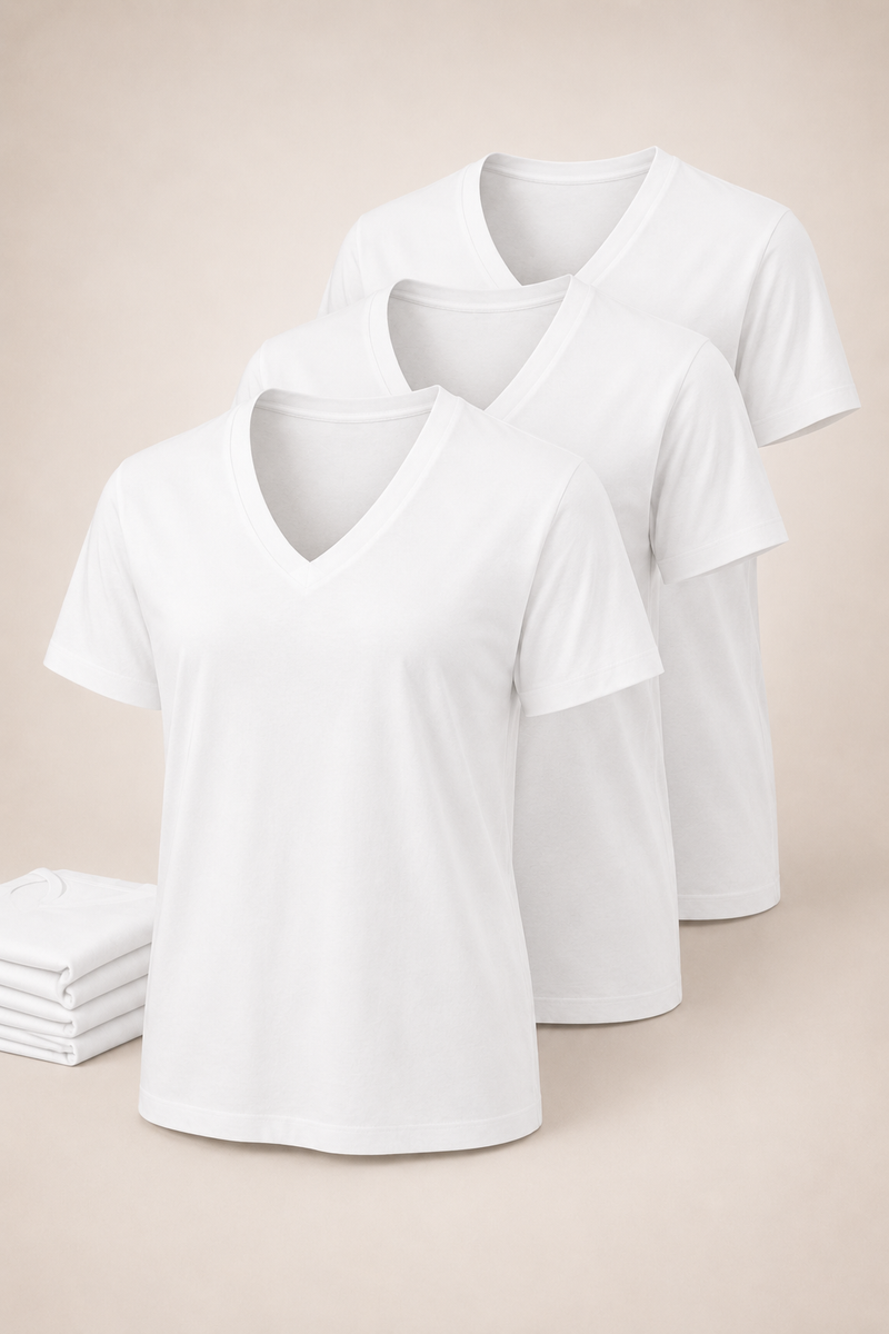 Camille V Neck Tee 3 Pack White