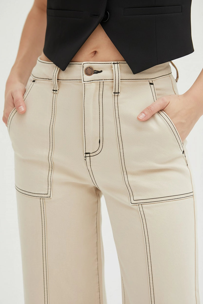 Lawson Wide Leg High Rise Ankle Crop Ecru