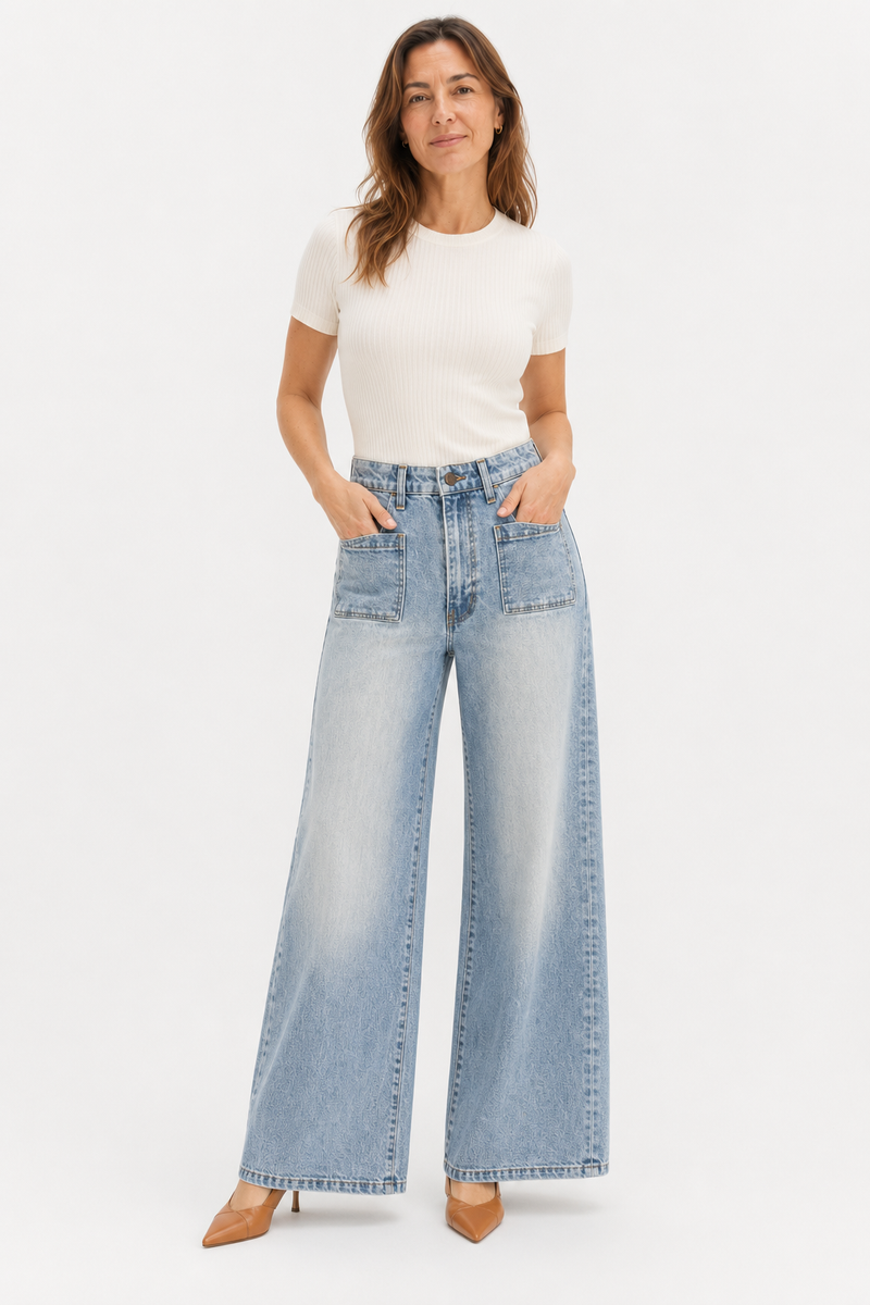 Campell Wide Leg High Rise Light Indigo Worn