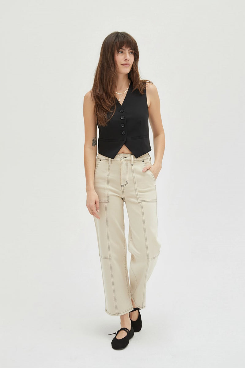 Lawson Wide Leg High Rise Ankle Crop Ecru