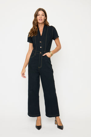 Ashby Coverall – Women's Black Denim Romper | Oliver Logan