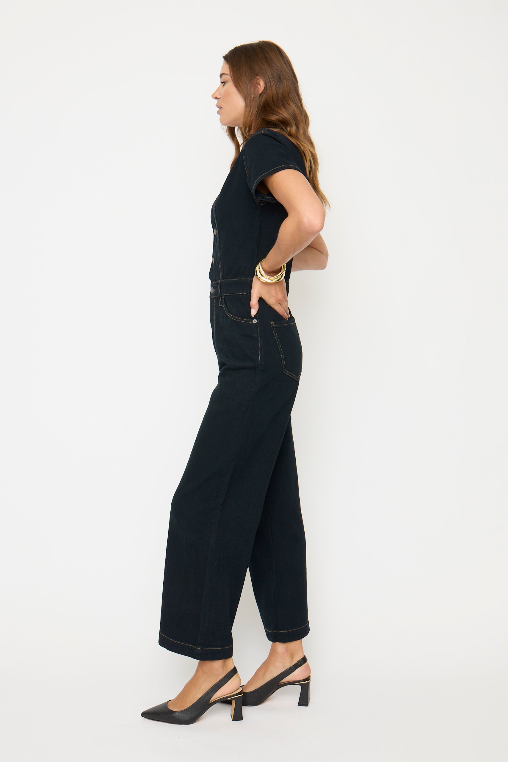 Ashby Coverall – Women's Black Denim Romper | Oliver Logan