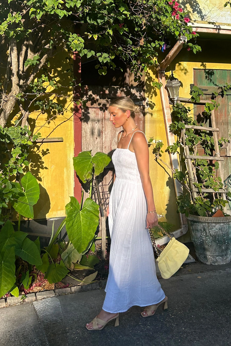 Maybrook Maxi Dress – White Flowy Summer Dress | Oliver Logan