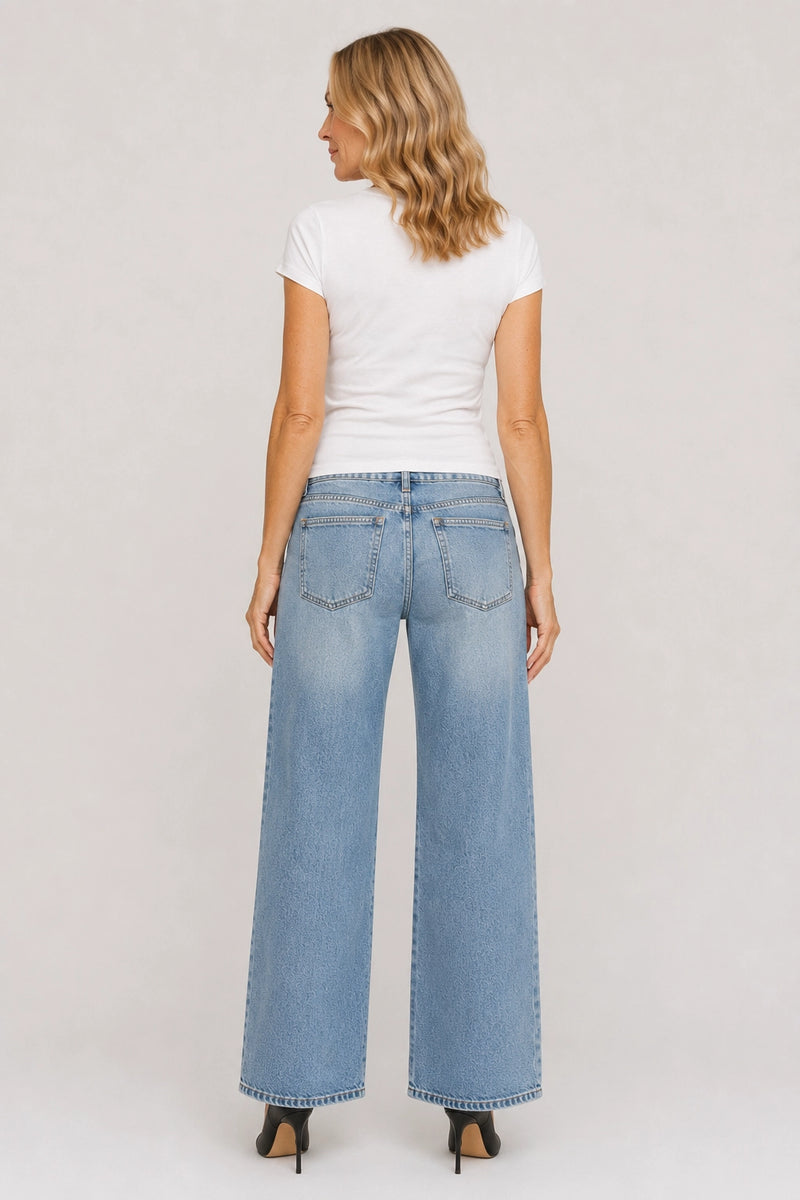 Winston Low Rise Wide Leg Light Indigo Worn
