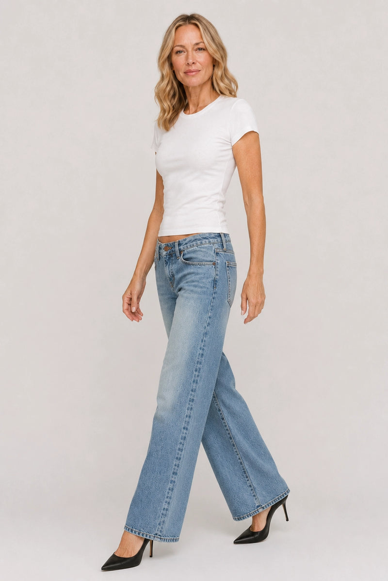 Winston Low Rise Wide Leg Light Indigo Worn