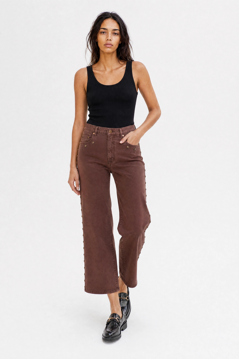 Addington Mid Rise Wide Leg Crop Sculpt+ Chocolate Brown Overdye