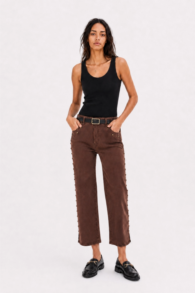 Addington Mid Rise Wide Leg Crop Sculpt+ Chocolate Brown Overdye