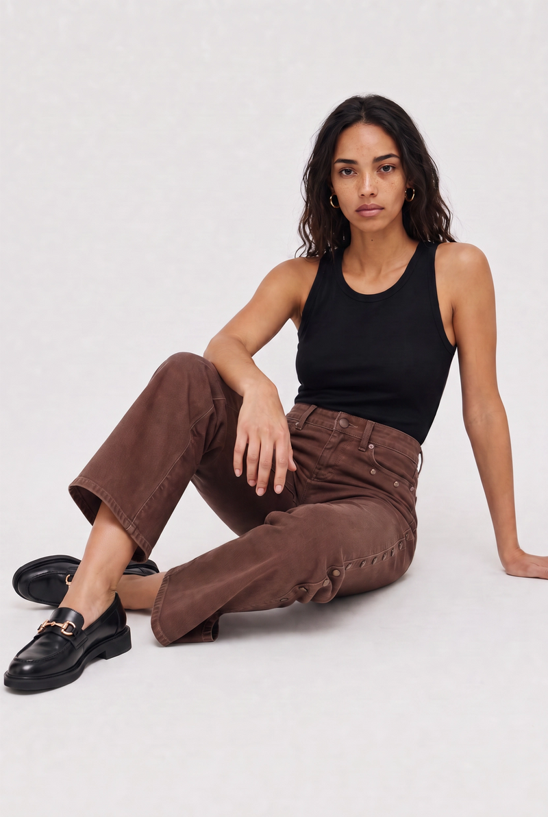 Addington Mid Rise Wide Leg Crop Sculpt+ Chocolate Brown Overdye