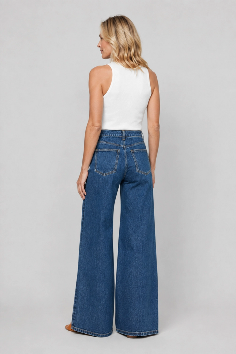 Andrews High Rise Extra Wide Leg Button Pockets Medium Worn