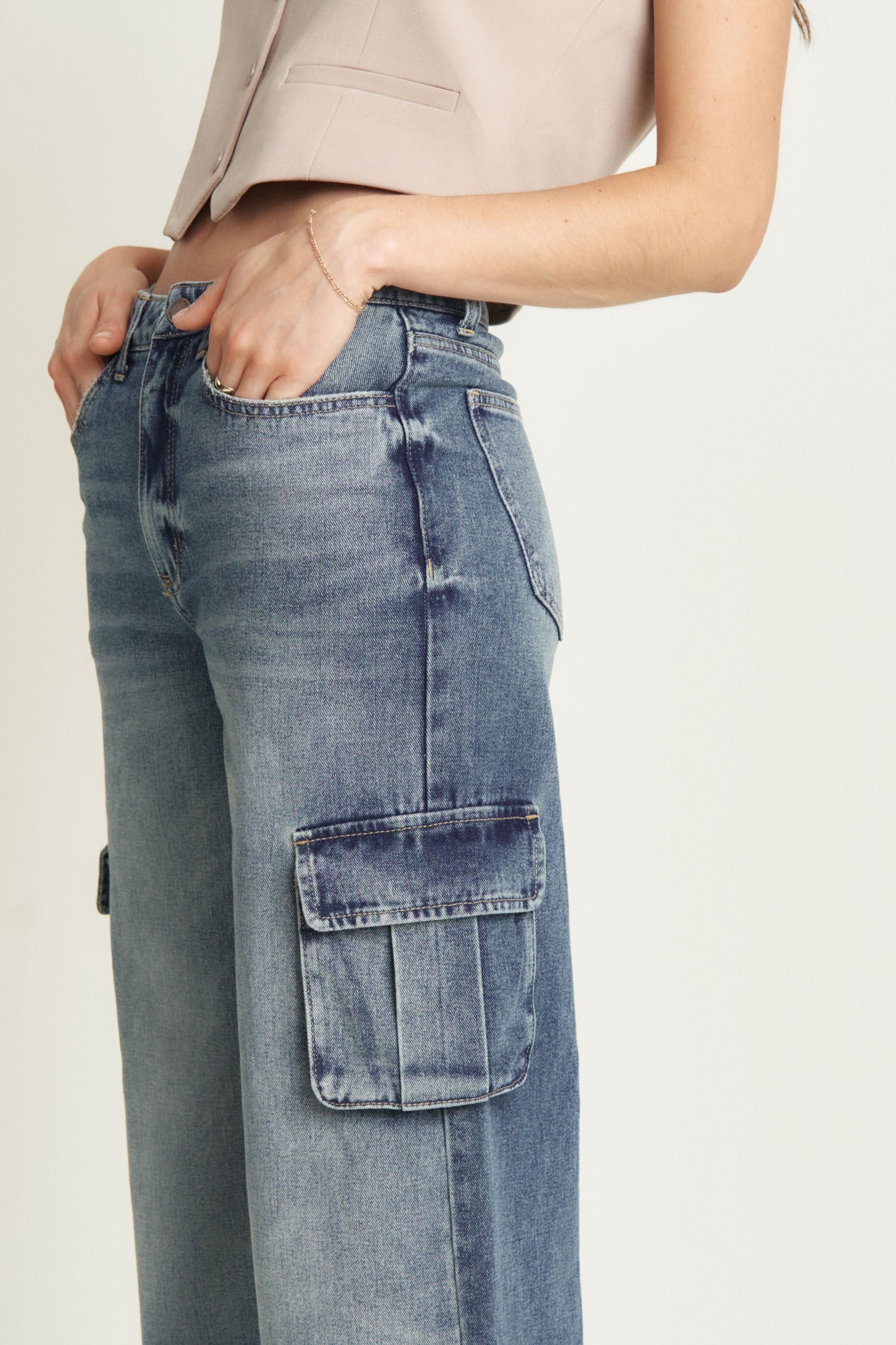 Madison Cargo Wide Leg Jeans – Aged Indigo | Women's Utility Denim
