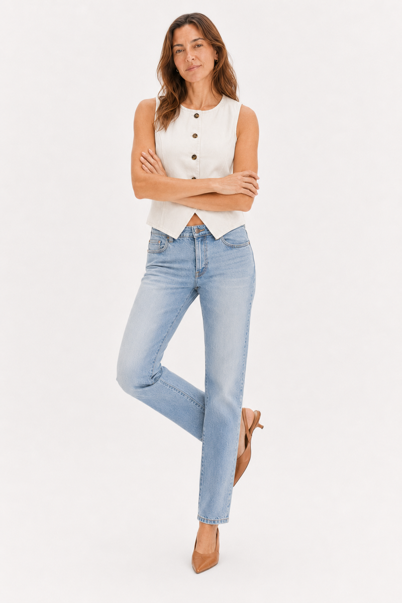 Remmington Button-Up Denim Vest Vanilla