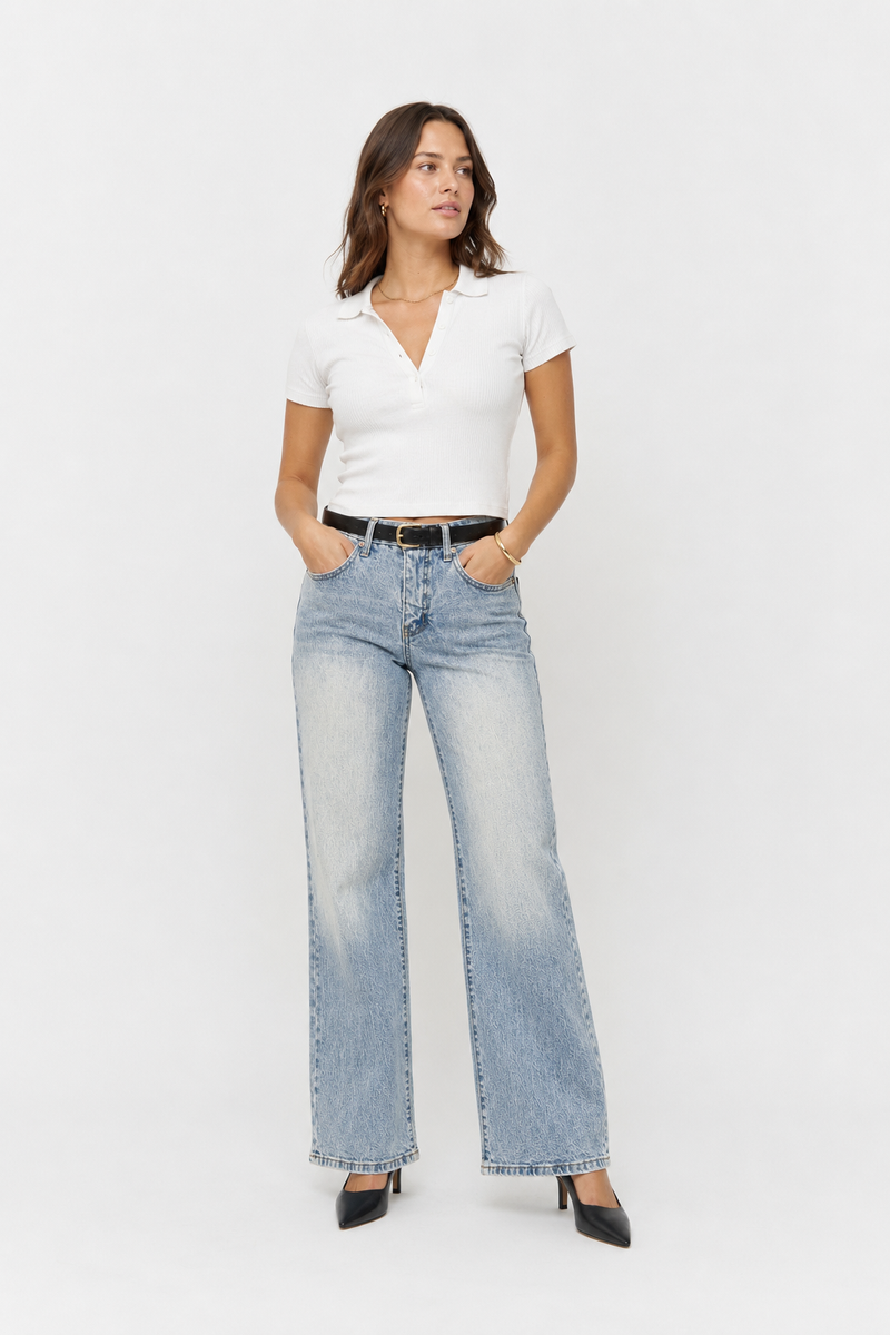 Winston Low Rise Wide Leg Light Indigo Worn