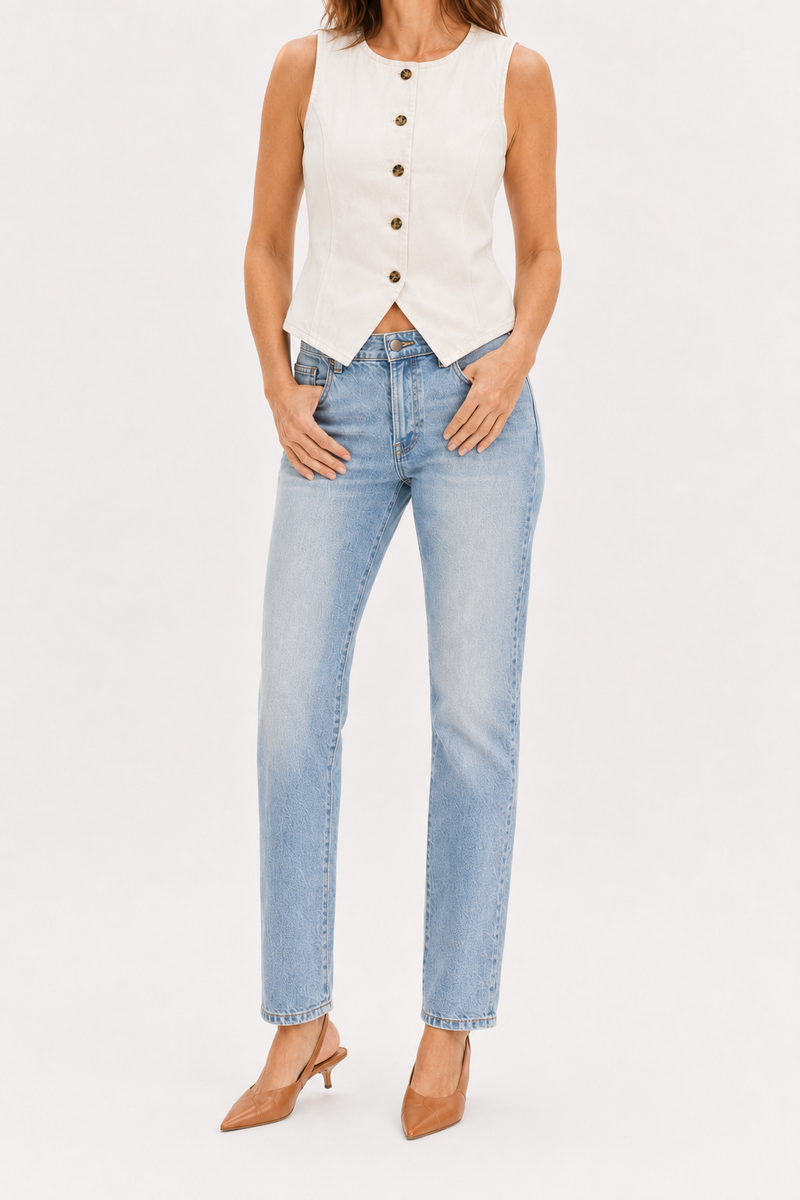 Remmington Button-Up Denim Vest Vanilla