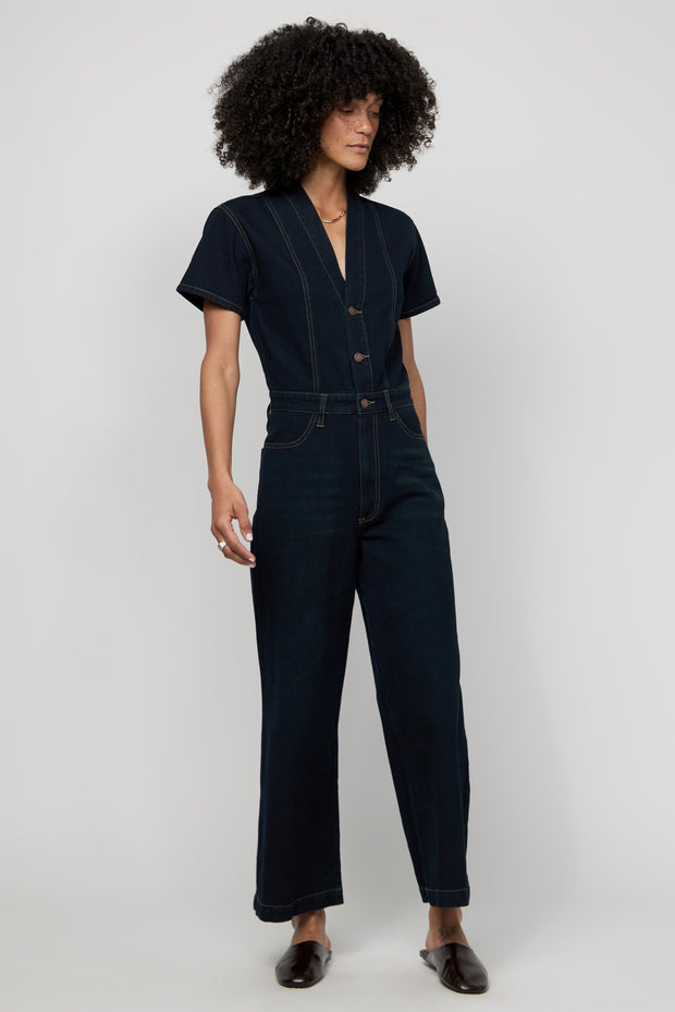 Ashby Coverall – Women's Black Denim Romper | Oliver Logan
