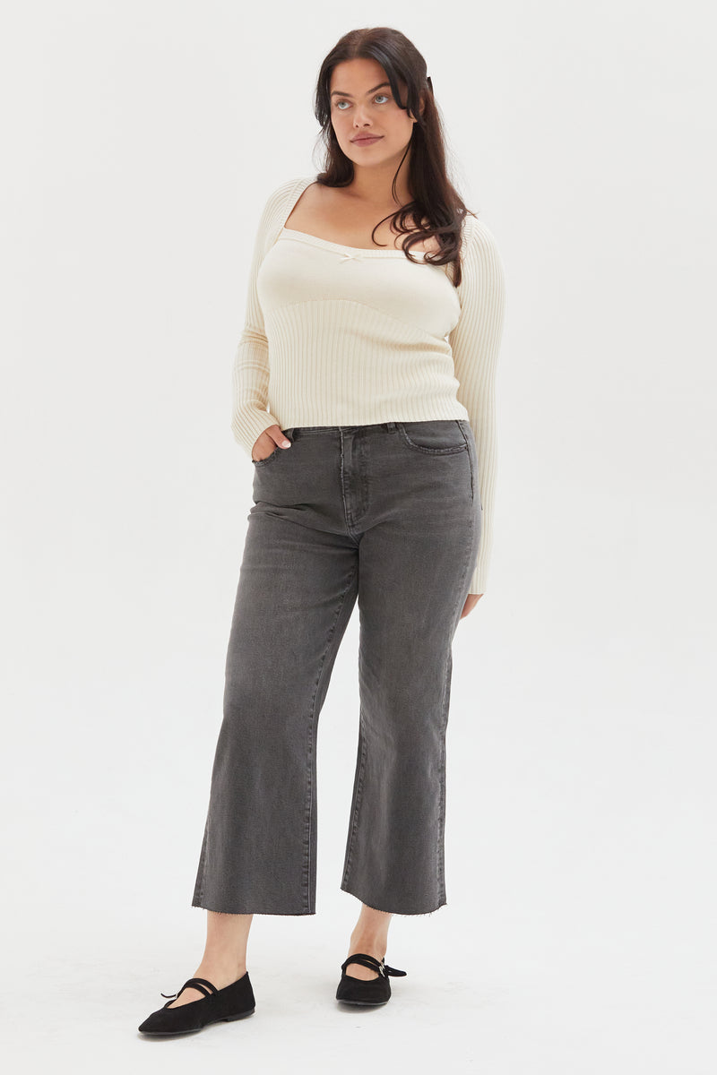 Aberdeen High Rise Wide Leg Crop Grey Worn