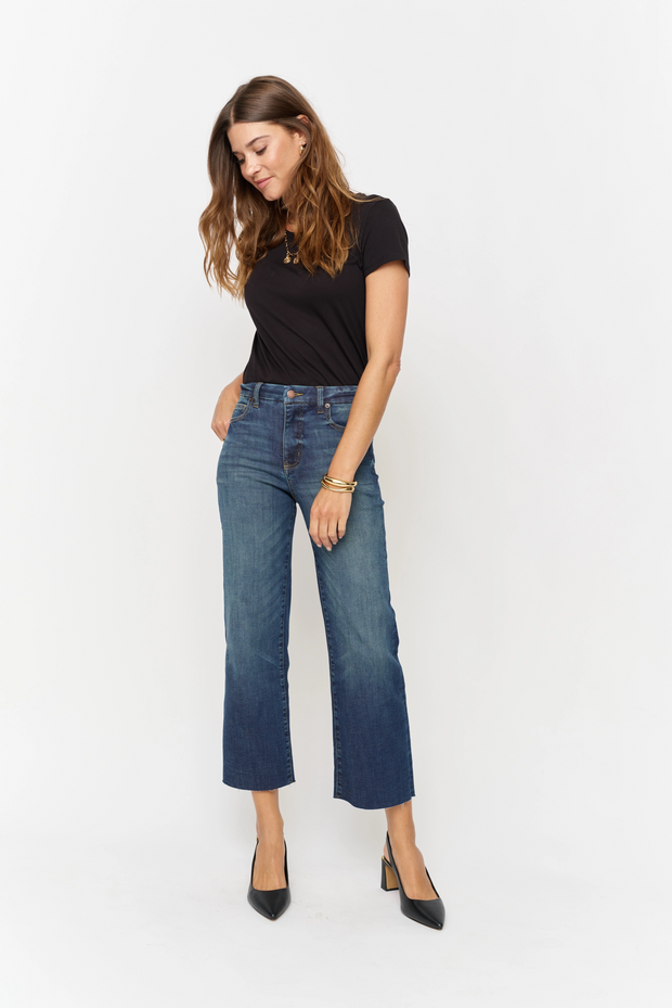 Aberdeen Wide Leg Crop Jeans – Dark Aged Vintage | Oliver Logan