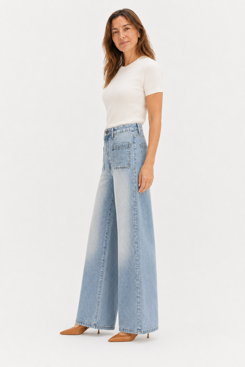 Campell Wide Leg High Rise Light Indigo Worn
